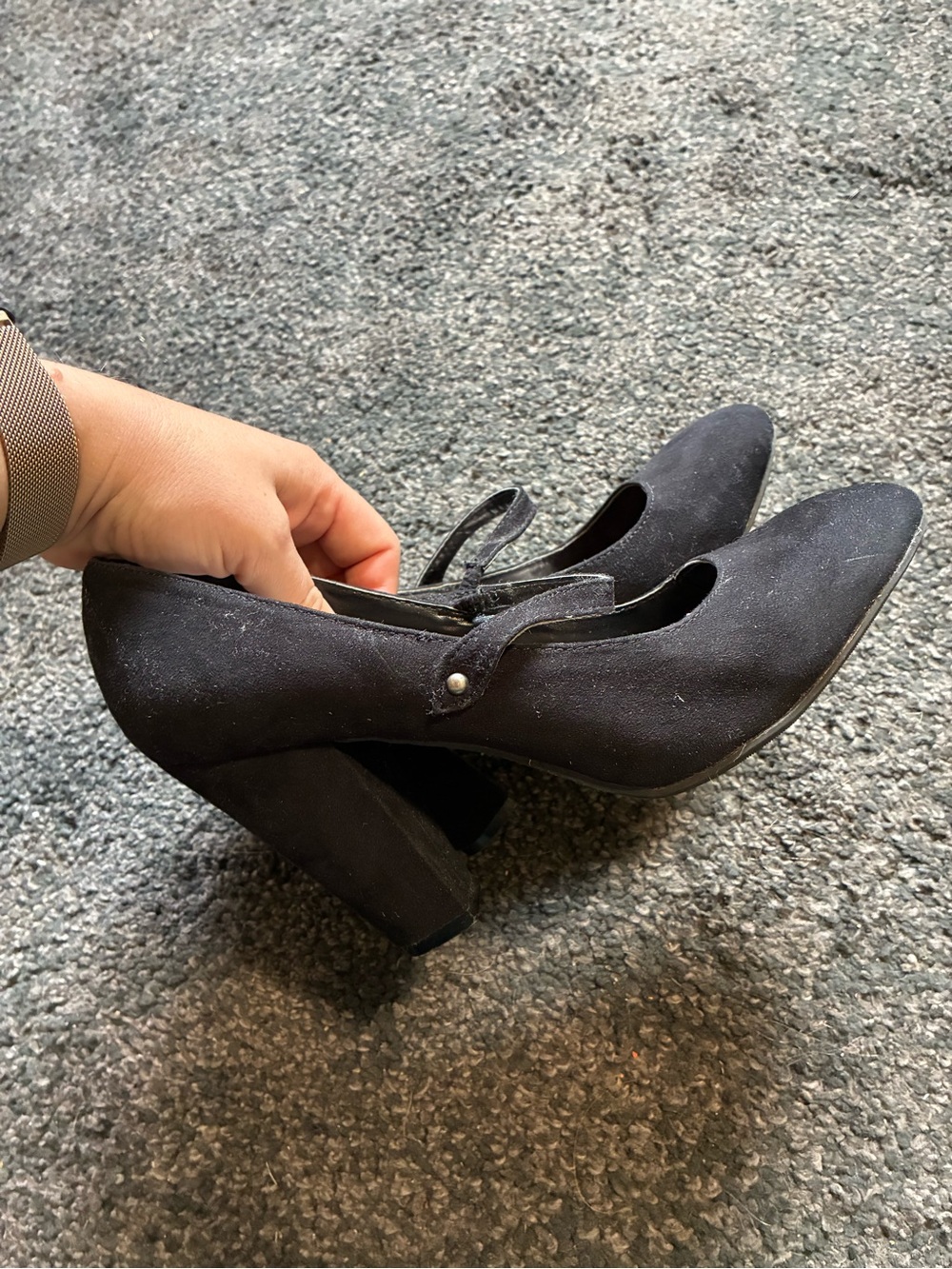 Classic Black Mary Jane Block Heel Pumps - Women's